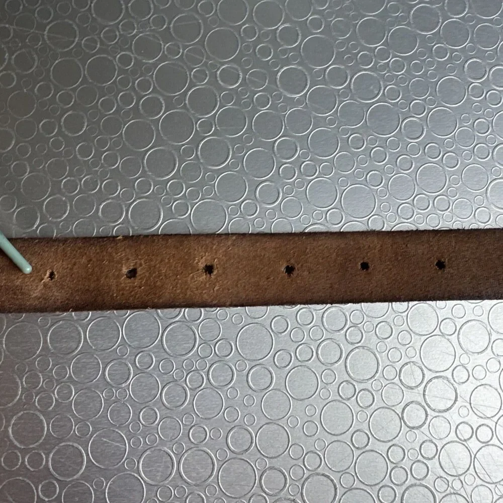 Womens XL Brown Leather Skinny Belt Minimalist 90s Grunge Boho 3/4” Added Hole